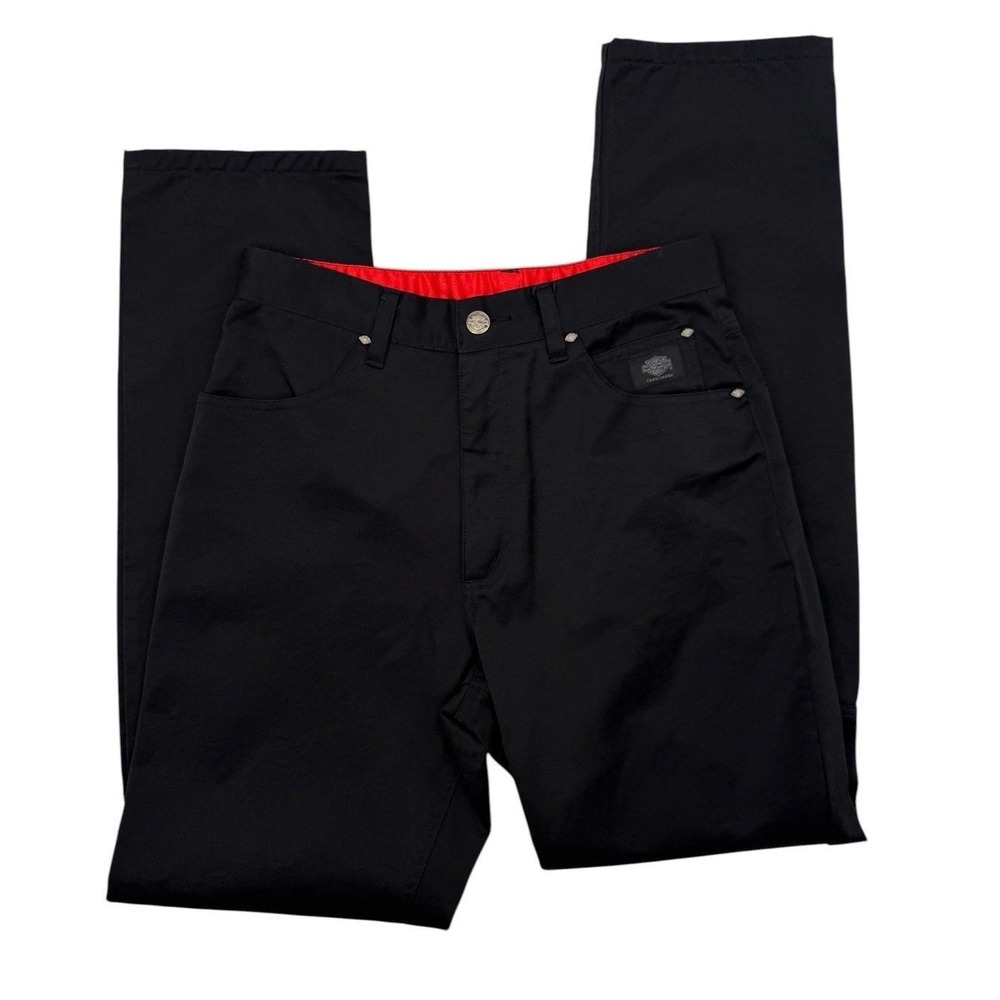 Harley Davidson Womens Black Pants Size 6 Straight Leg Red Lined Waist 28x29.5